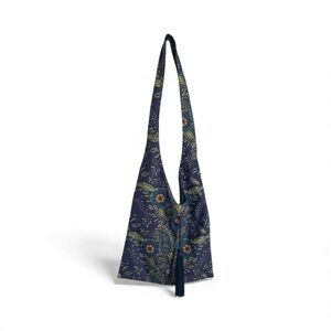 Floral Print Crossbody Purse with Tassel Navy Blue Green
